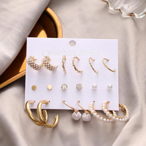 9 Pairs Fashion Pearl Women’s Drop Earrings
